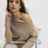 Brown Ribbed Off The Shoulder Jumper
