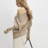 Brown Ribbed Off The Shoulder Jumper