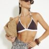 Brown Ring Detail Triangle Bikini Top