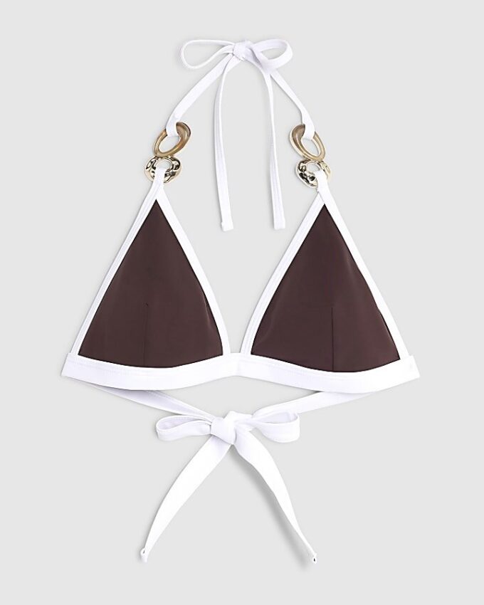 Brown Ring Detail Triangle Bikini Top