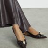 Brown Ruched Slingback Pointed Toe Shoes