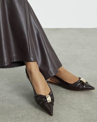 Brown Ruched Slingback Pointed Toe Shoes Brown Ruched Slingback Pointed Toe Shoes