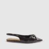 Brown Ruched Slingback Pointed Toe Shoes
