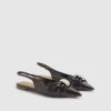Brown Ruched Slingback Pointed Toe Shoes
