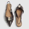 Brown Ruched Slingback Pointed Toe Shoes