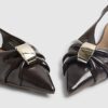 Brown Ruched Slingback Pointed Toe Shoes