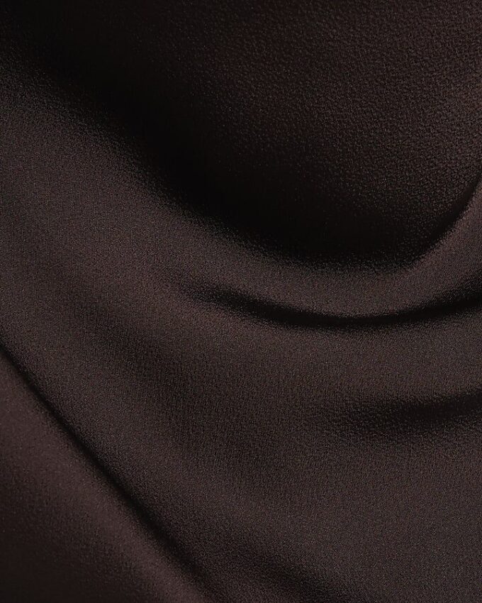 Brown Satin Cowl Neck Lace Trim Midi Dress