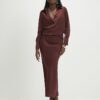 Brown Satin Long Sleeve Slim Fit Shirt