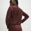Brown Satin Long Sleeve Slim Fit Shirt