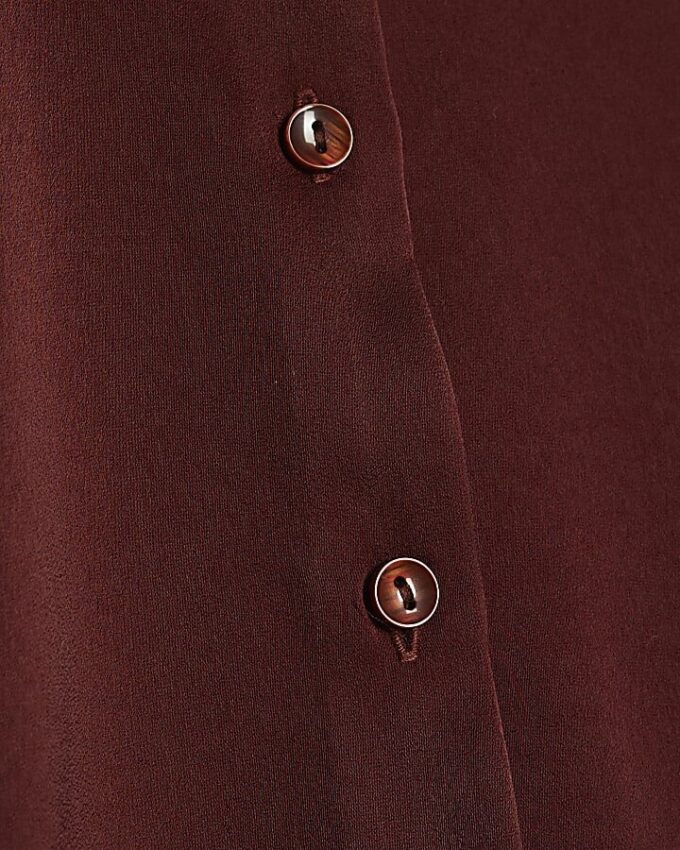 Brown Satin Long Sleeve Slim Fit Shirt