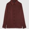 Brown Satin Long Sleeve Slim Fit Shirt