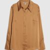 Brown Satin Long Sleeve Slim Fit Shirt