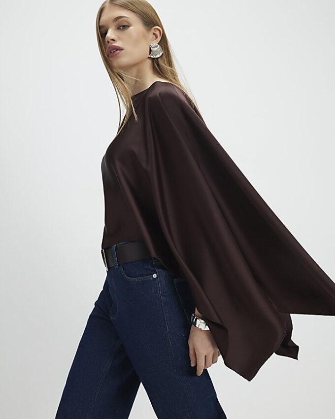 Brown Satin Waterfall Cape