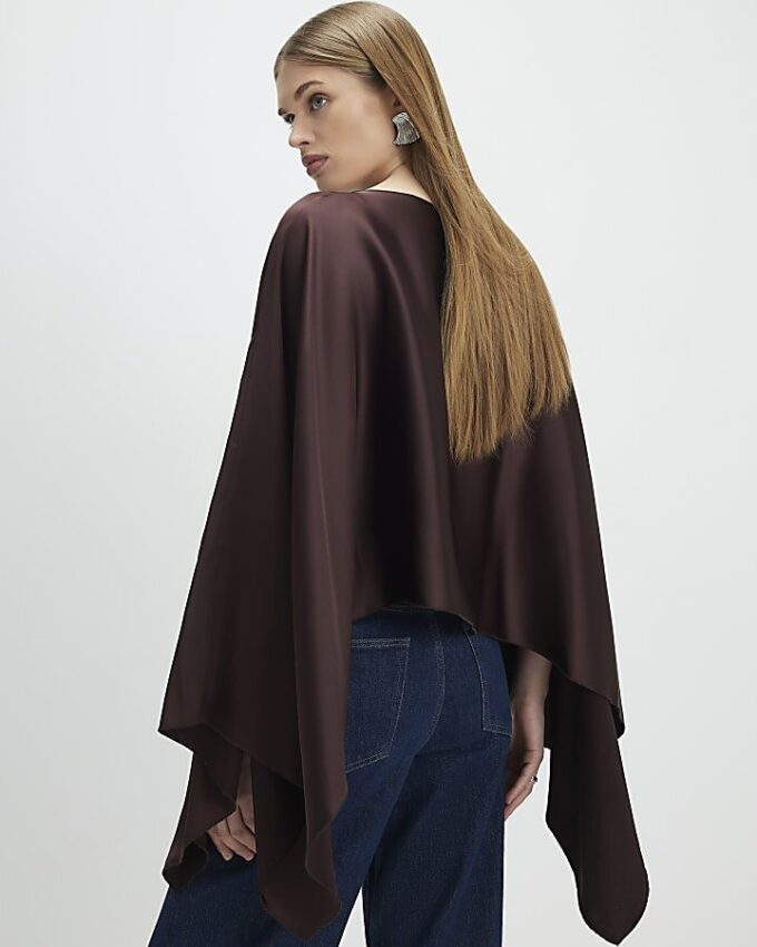 Brown Satin Waterfall Cape