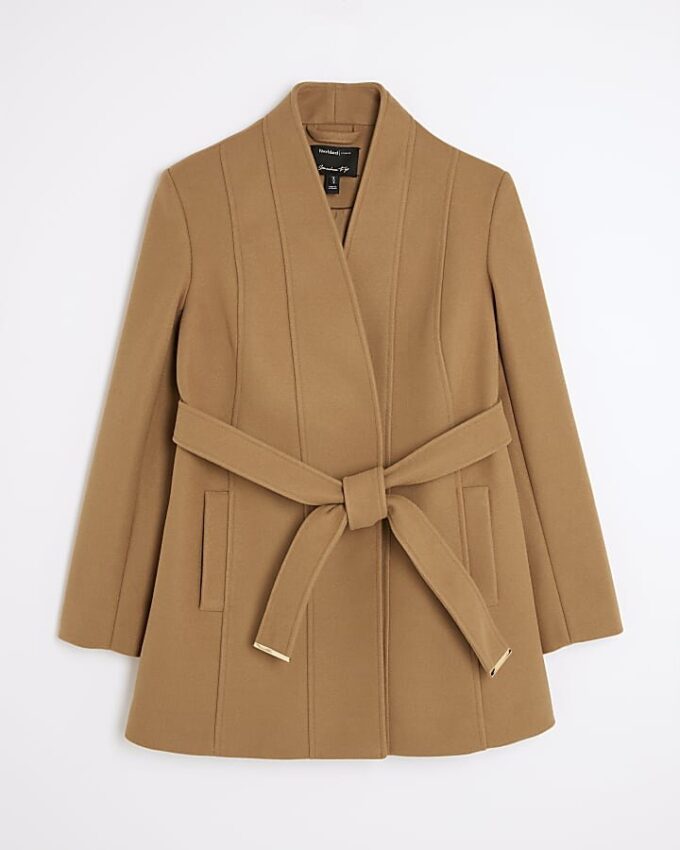 Brown Short Belted Wrap Coat