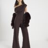Brown Short Sleeve Asymmetric Drape Jumpsuit
