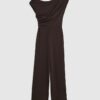 Brown Short Sleeve Asymmetric Drape Jumpsuit