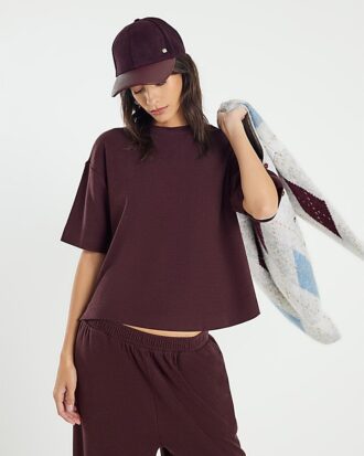 Brown Short Sleeve Cosy Boxy T-Shirt