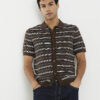 Brown Short Sleeve Knitted Stripe Shirt