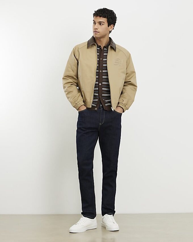 Brown Short Sleeve Knitted Stripe Shirt