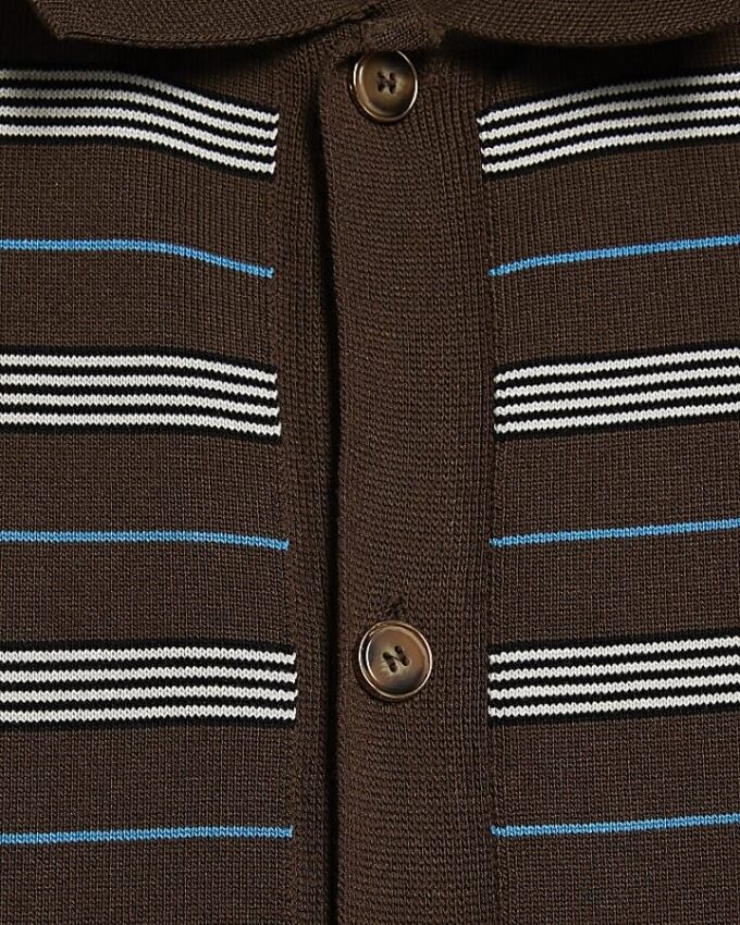 Brown Short Sleeve Knitted Stripe Shirt