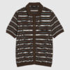 Brown Short Sleeve Knitted Stripe Shirt