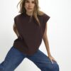 Brown Short Sleeve Pleat Shoulder T-shirt