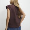 Brown Short Sleeve Pleat Shoulder T-shirt