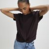Brown Short Sleeve Twist Front T-Shirt