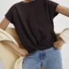 Brown Short Sleeve Twist Front T-Shirt