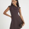 Brown Sleeveless Drape Mini Dress