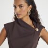 Brown Sleeveless Drape Mini Dress