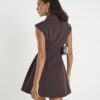 Brown Sleeveless Drape Mini Dress
