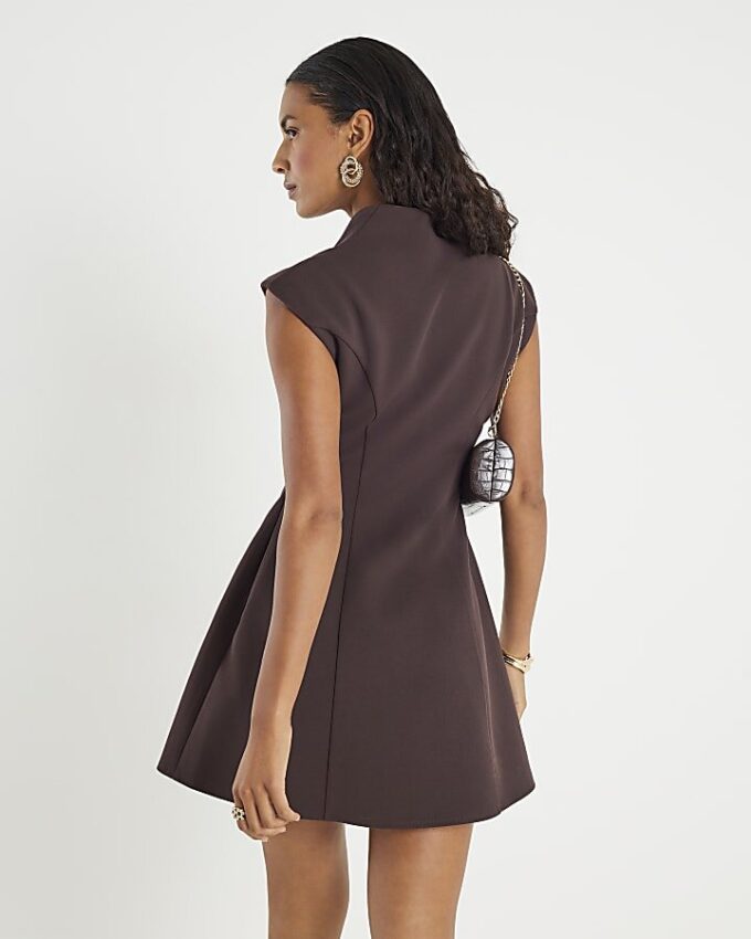 Brown Sleeveless Drape Mini Dress