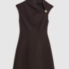Brown Sleeveless Drape Mini Dress