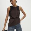 Brown Sleeveless Lace Trim Top