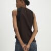 Brown Sleeveless Lace Trim Top