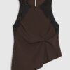 Brown Sleeveless Lace Trim Top