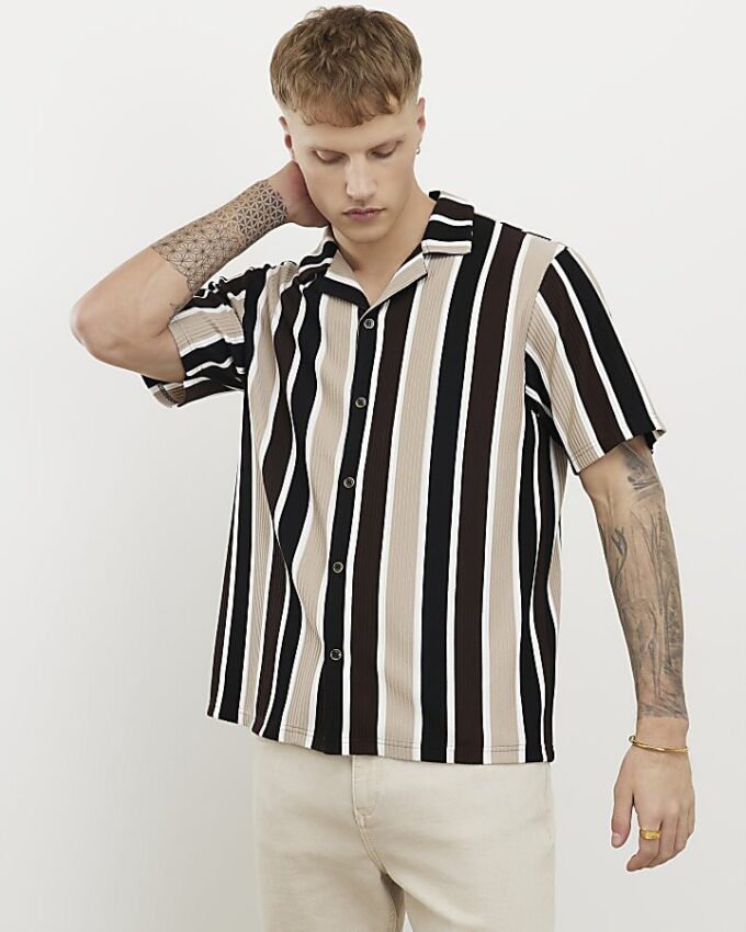 Brown Slim Fit stripe Shirt