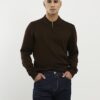Brown Slim Fit Zip Polo Jumper
