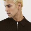 Brown Slim Fit Zip Polo Jumper