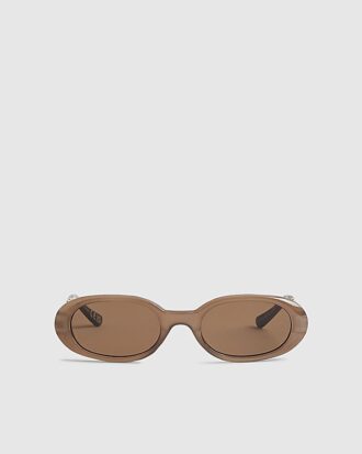 Brown Slim Oval Chain Detail Sunglasses