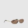 Brown Slim Oval Chain Detail Sunglasses