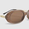 Brown Slim Oval Chain Detail Sunglasses