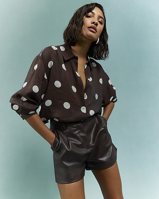 Brown Spot Print Long Sleeve Shirt