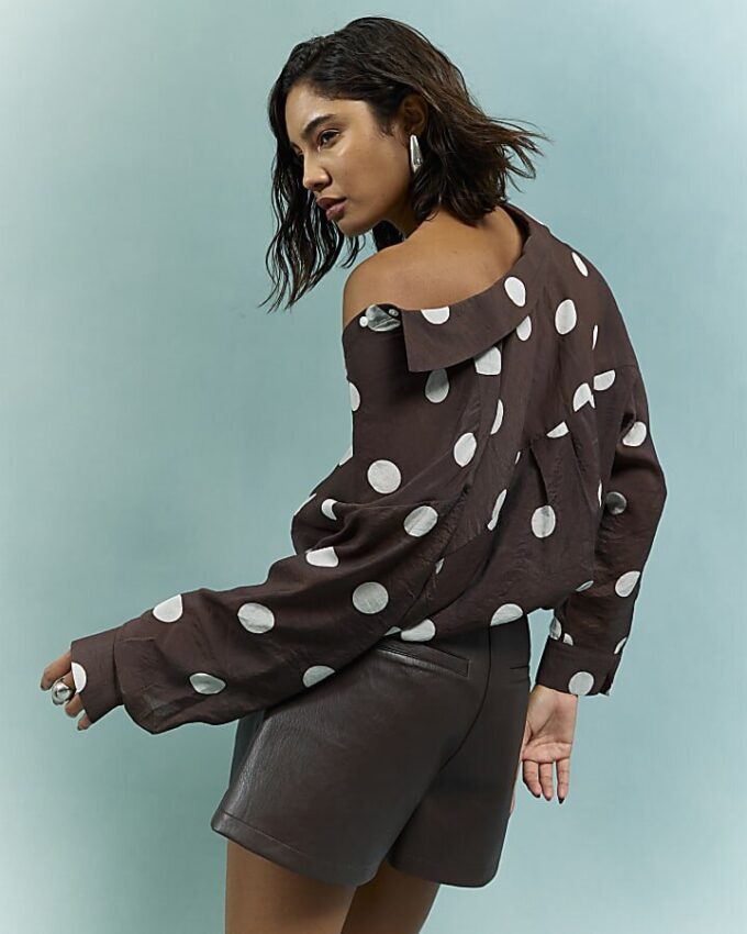 Brown Spot Print Long Sleeve Shirt