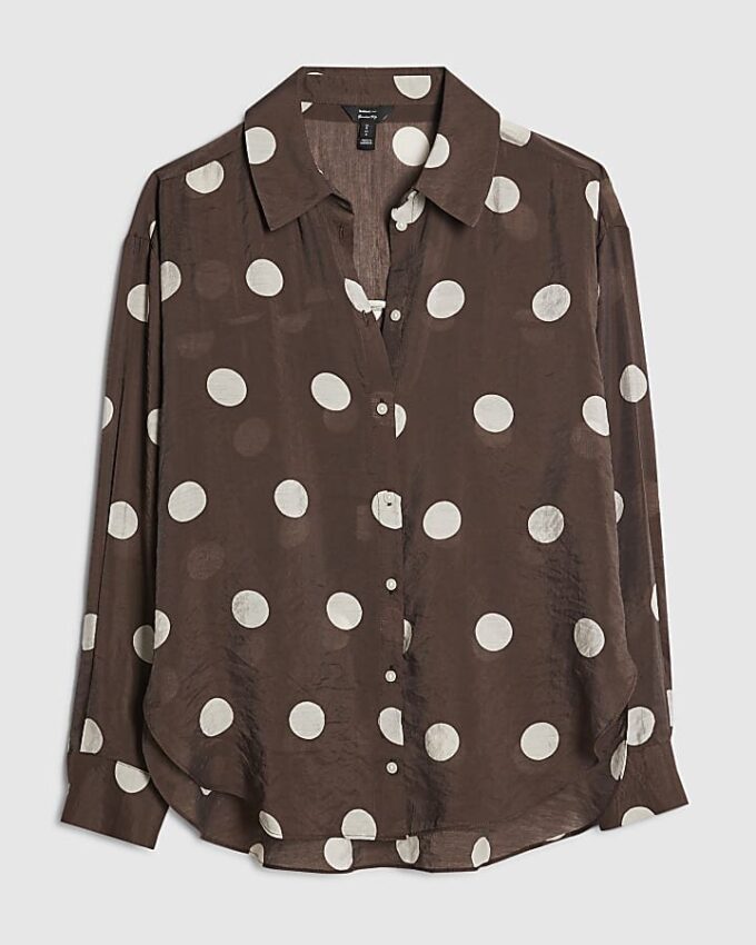 Brown Spot Print Long Sleeve Shirt