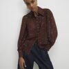 Brown Spot Print Scallop Trim Shirt