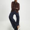 Brown Spot Print Scallop Trim Shirt
