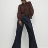 Brown Spot Print Scallop Trim Shirt